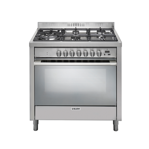 Glem 90cm Multi-function Electric Oven with Wok Friendly 5 Burner Cooktop